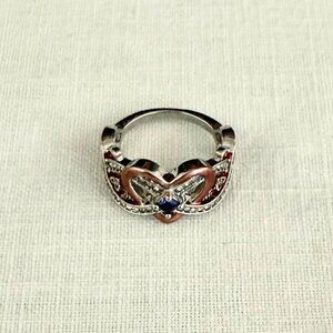 Elegant Silver Rose Gold Heart Infinity Knot Ring Rhinestone Accents Size 7.75